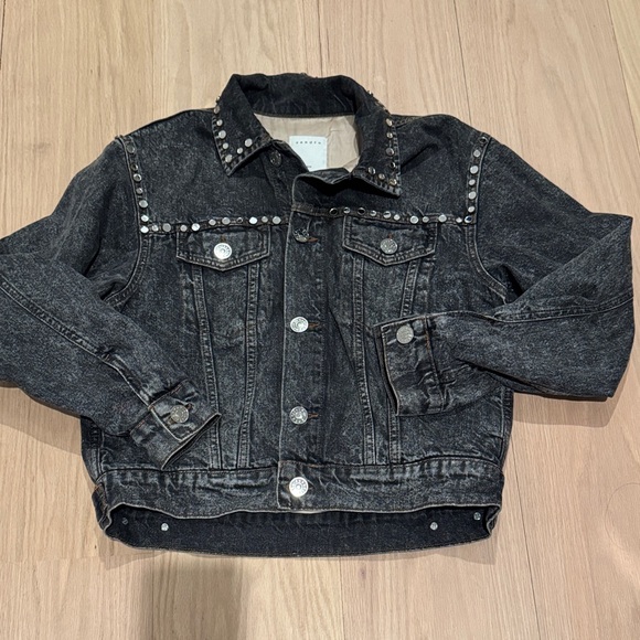 SANDRO Mirrored Studded Gray Washed Denim Jeans Jacket Cotton Size 38 - Picture 6 of 9